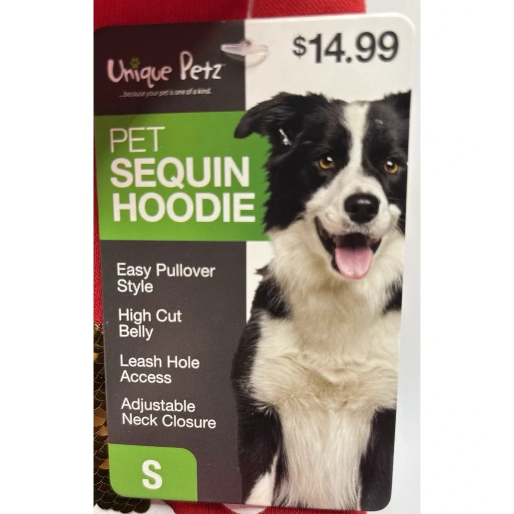 Unique Petz Dog Sequin Hoodie Jacket‎ Santa Paws Coming To Town Size Small